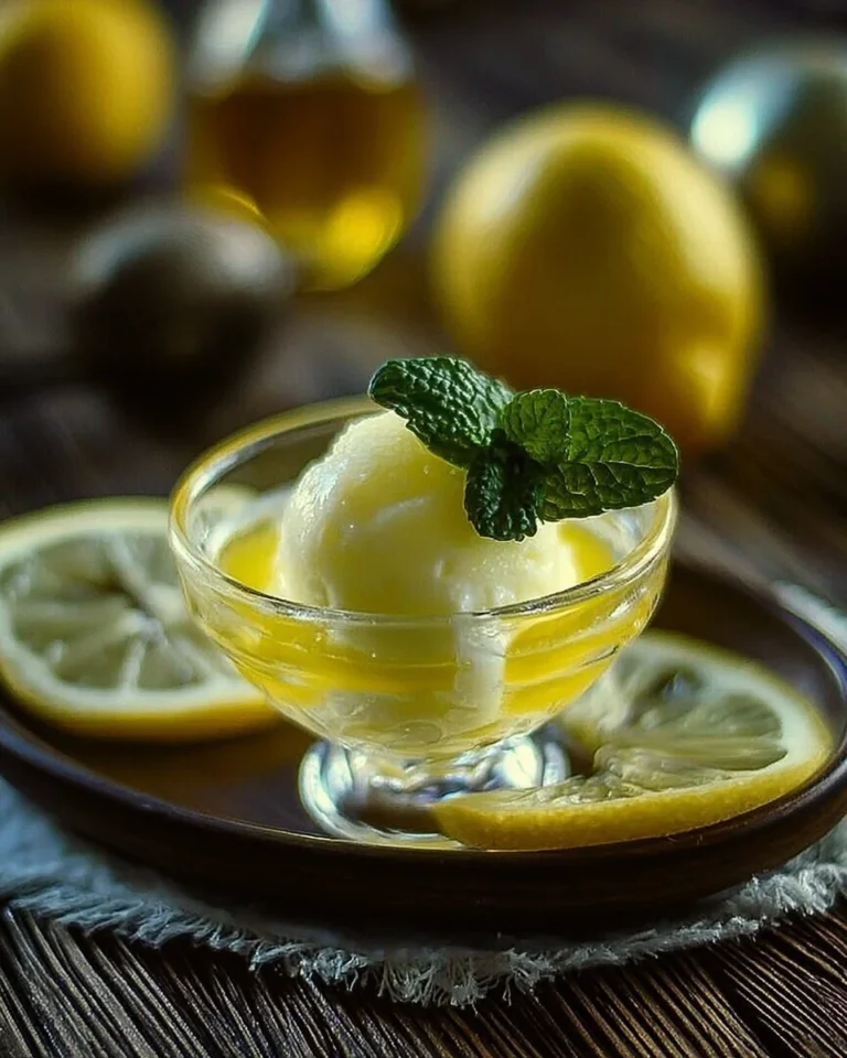 Coupe de Limoncello au Sorbet Citron, un dessert jaune et rafraîchissant