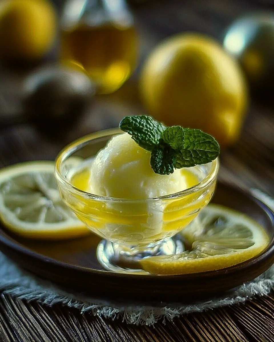 Coupe de Limoncello au Sorbet Citron, un dessert jaune et rafraîchissant
