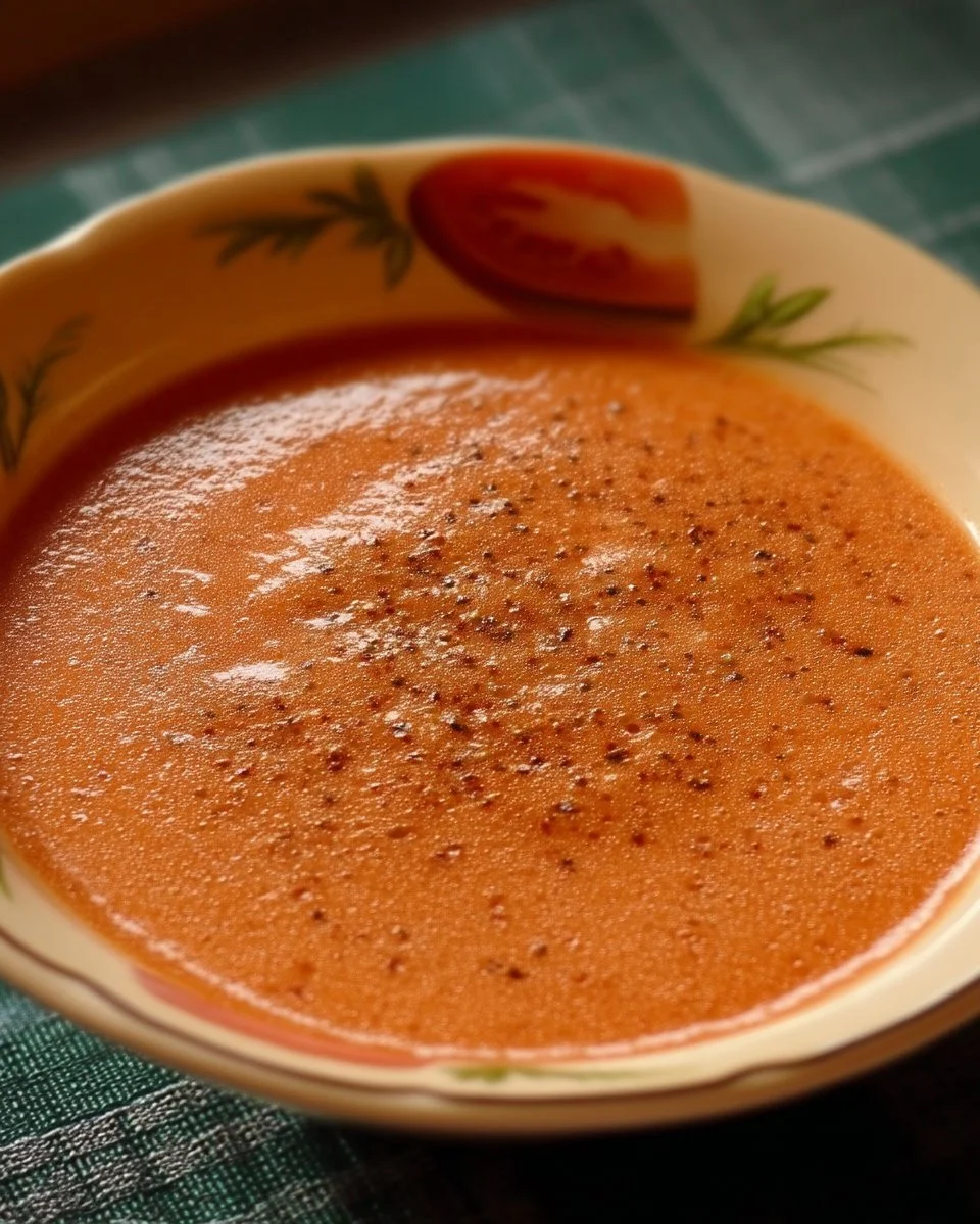 Crème de tomate Saguenéenne servie dans un bol en céramique