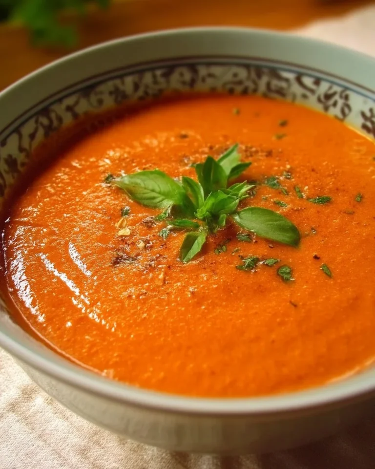 Crème de tomates maison au basilic dans un bol