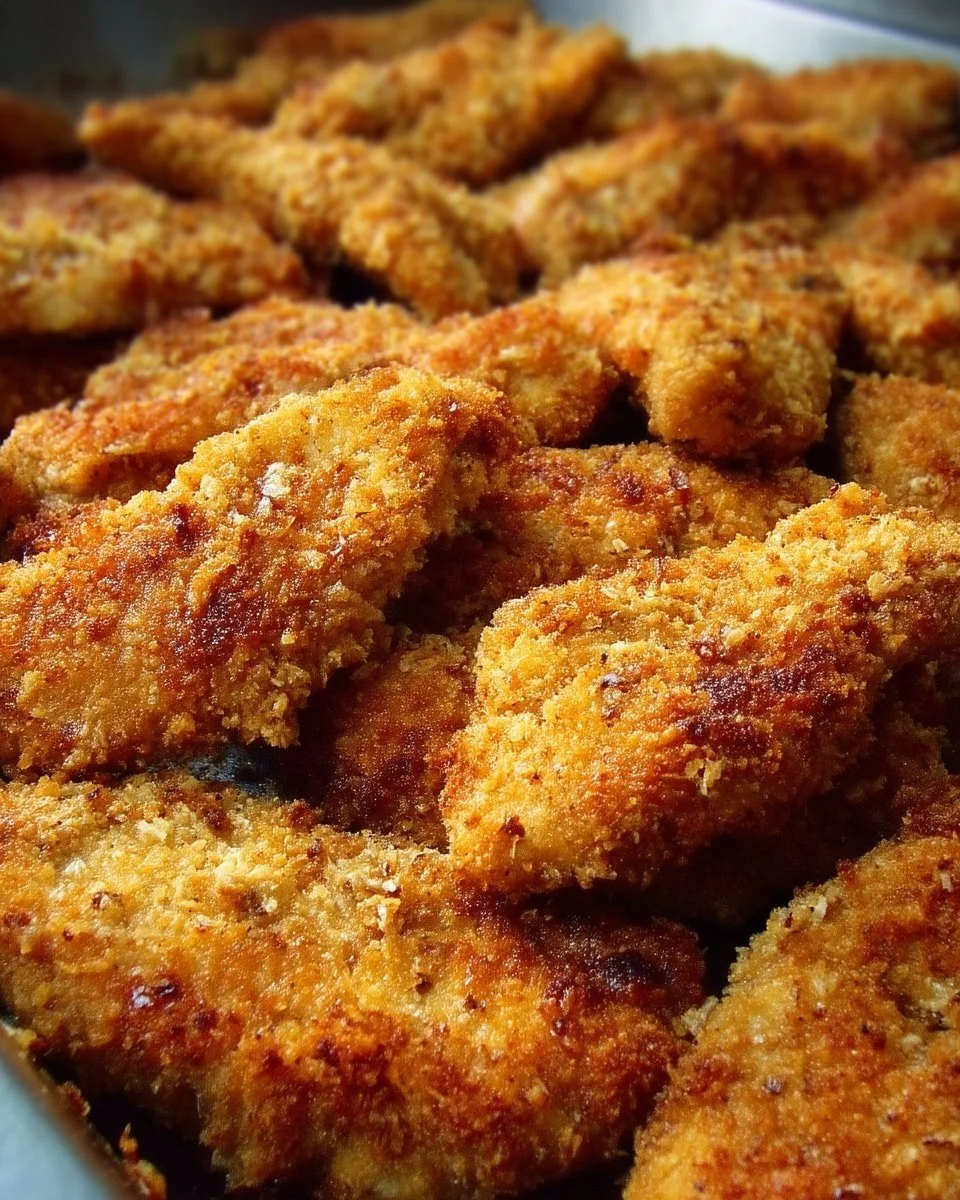 Poulet croustillant en forme de strips, parfait pour un repas rapide.