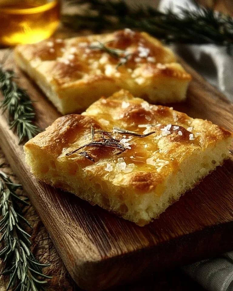 Focaccia moelleuse garnie de romarin frais et de sel de mer.
