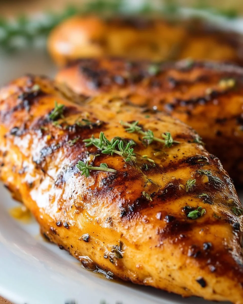 Poulet grillé au sirop d'érable et moutarde sur une assiette de service