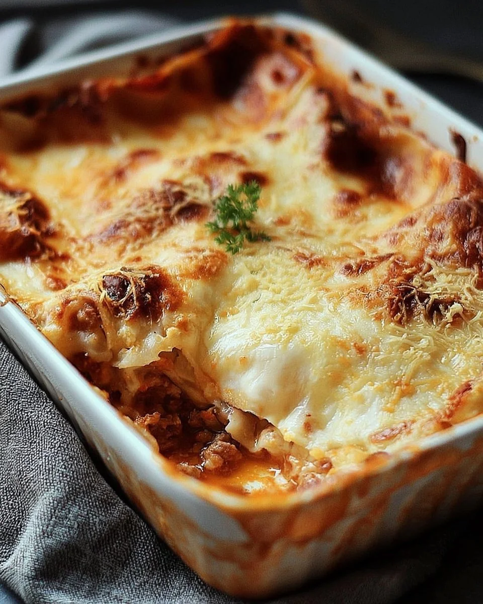Lasagnes au four dorées et fondantes prêtes à être servies.