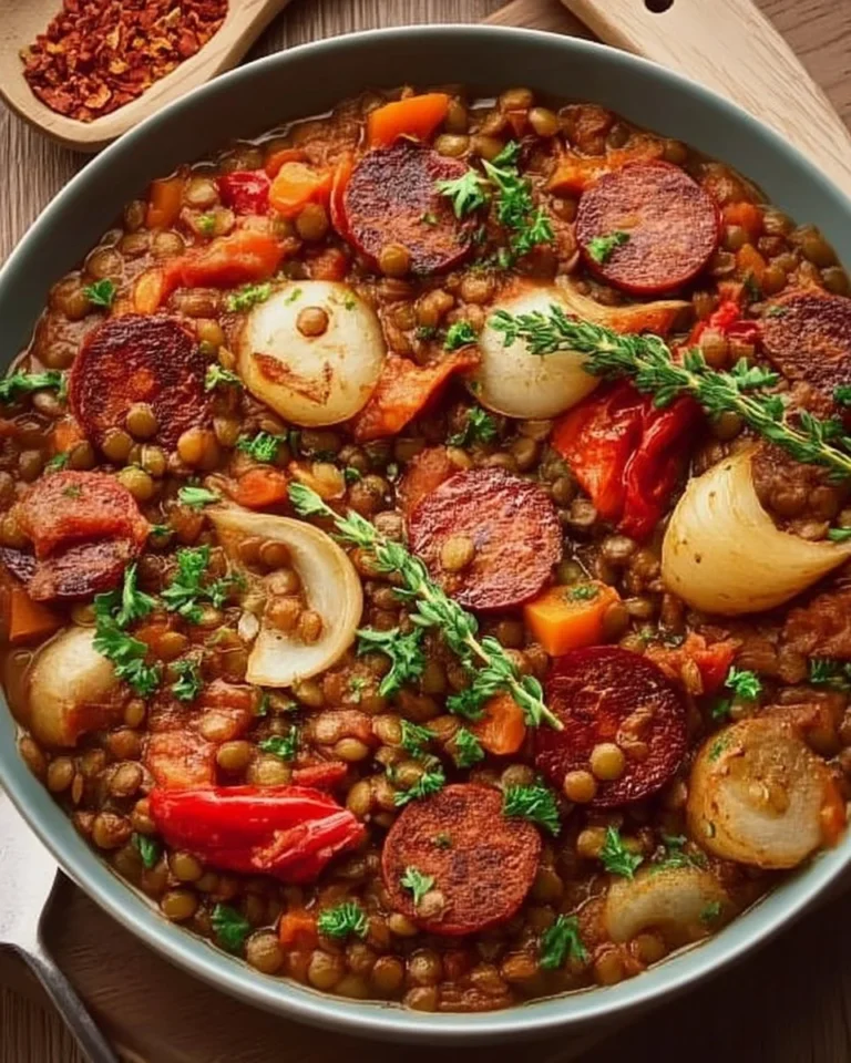 Recette de lentilles chorizo à l'espagnole, un plat savoureux et réconfortant.
