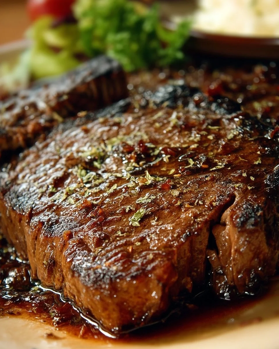 Marinade pour steak savoureuse avant cuisson sur un grill.