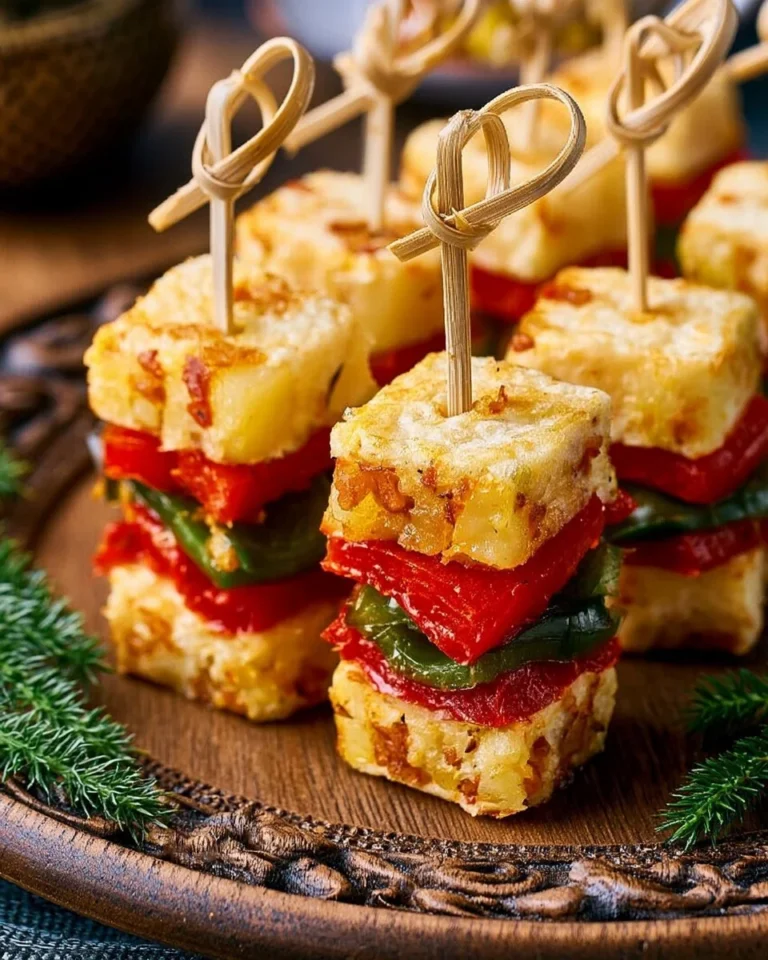 Mini brochettes de tortilla garnies de pommes de terre et poivrons colorés