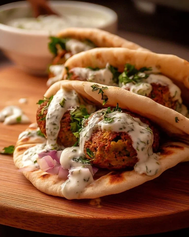 Mini-pitas avec falafels et sauce blanche, plat appétissant et rapide.