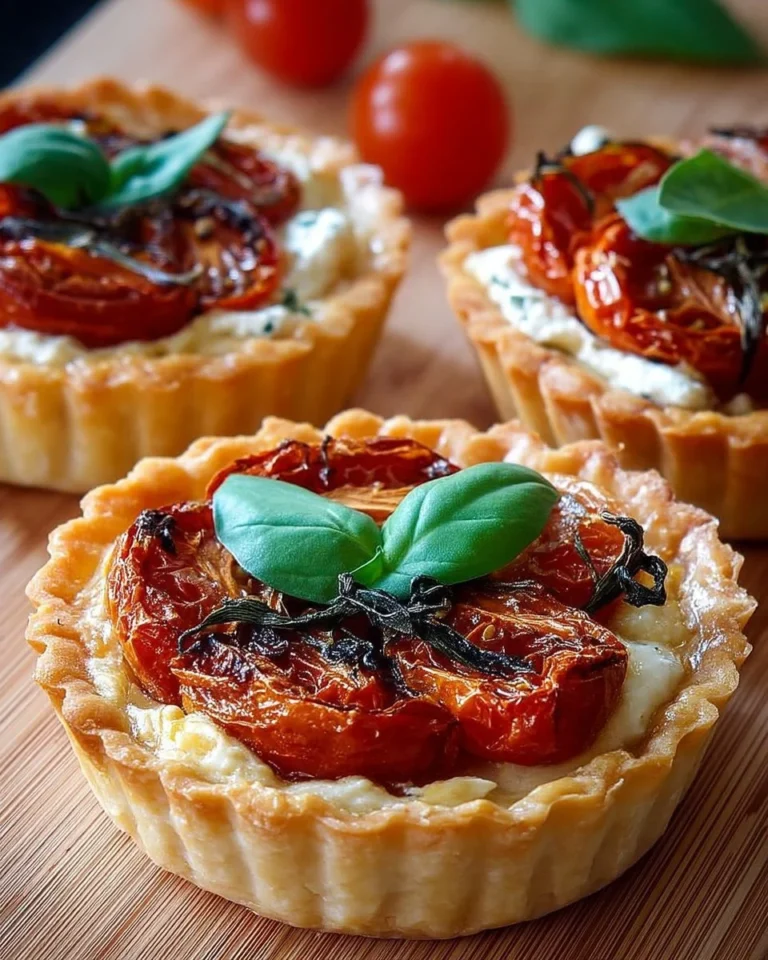 Mini-tartelettes de tomates confites et fromage de chèvre frais en présentation élégante