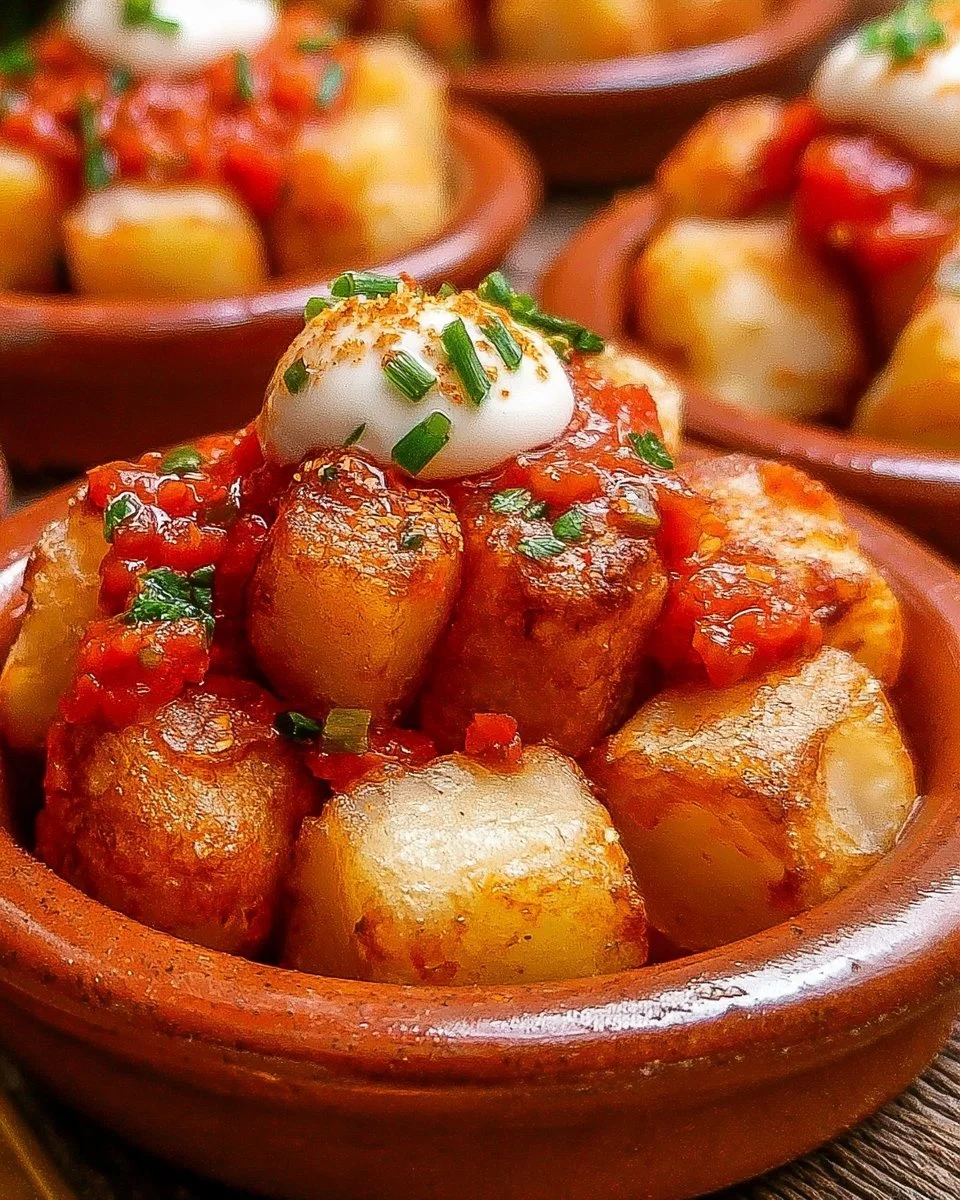 Miniatures de patatas bravas avec sauce tomate épicée et aïoli