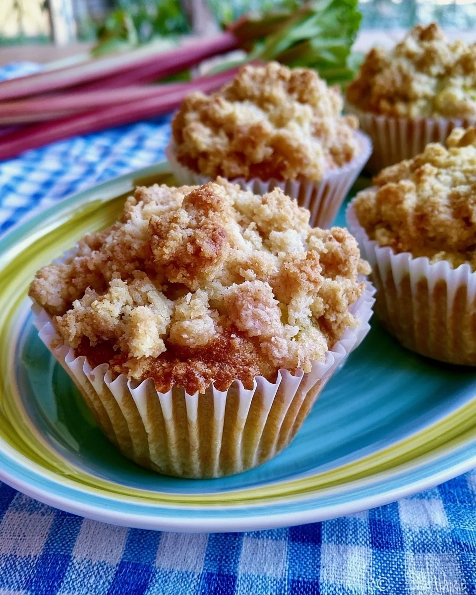 Muffins à la rhubarbe avec crumble sur une assiette