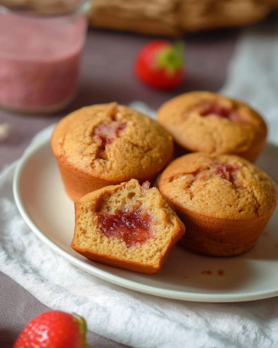 Muffins moelleux à l'avoine et à la fraise, parfaits pour le petit-déjeuner.