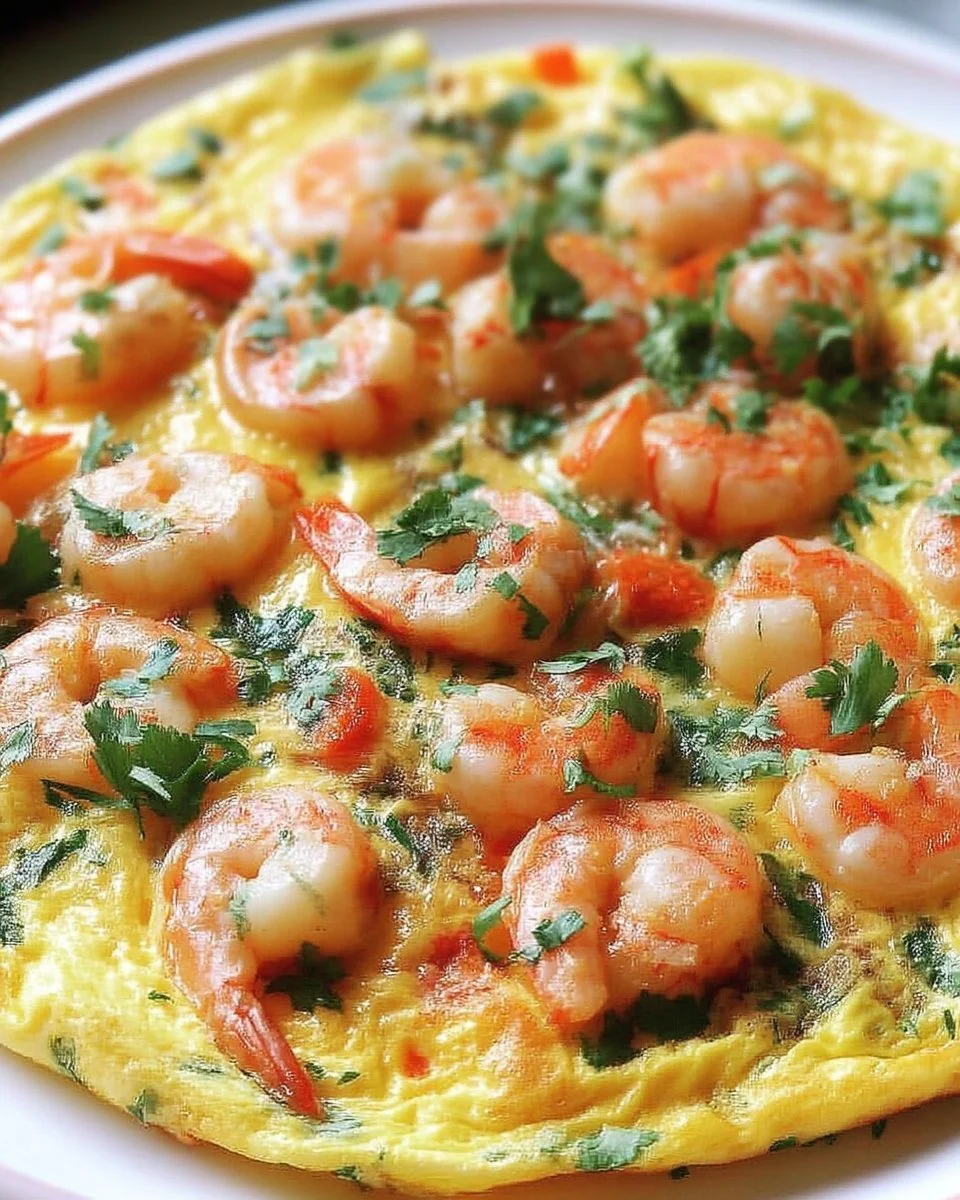 Omelette aux crevettes et herbes fraîches, plat délicieux et rapide à préparer
