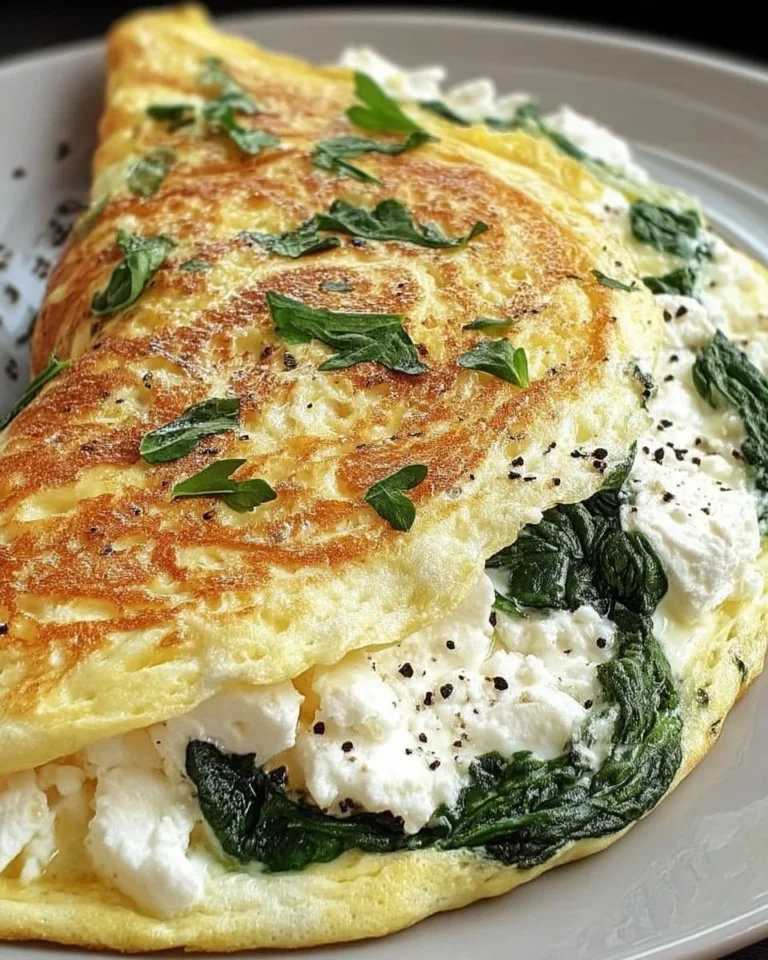 Omelette aux épinards et ricotta dans une assiette colorée