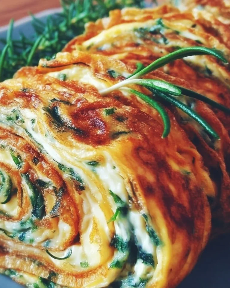 Omelette roulée aux fines herbes sur une assiette garnie de légumes frais