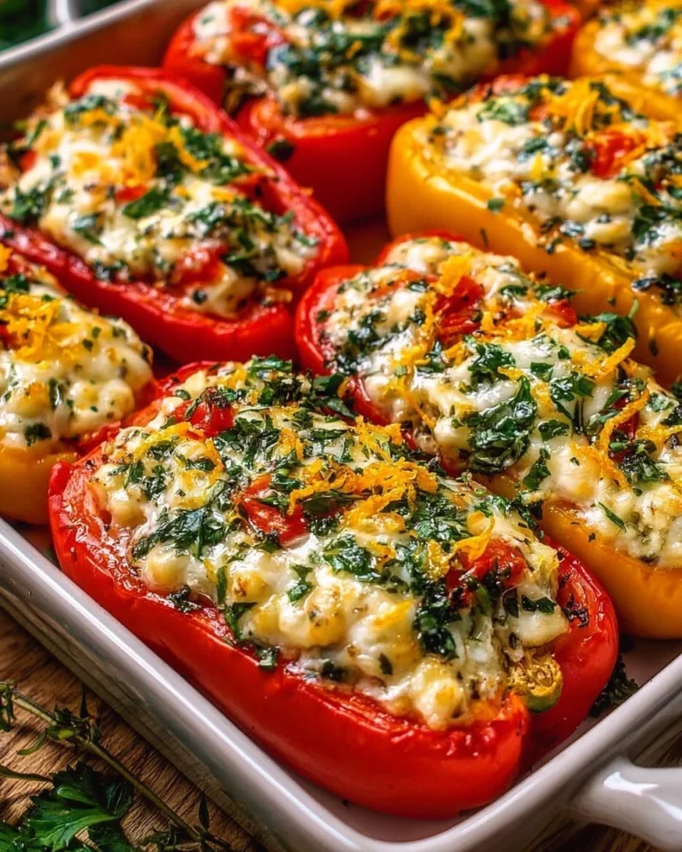 Pimientos farcis de fromage frais et d'herbes, un plat savoureux et coloré.