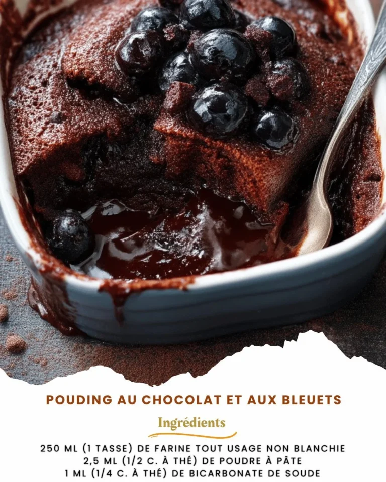 Pouding au chocolat et aux bleuets, dessert gourmand et savoureux