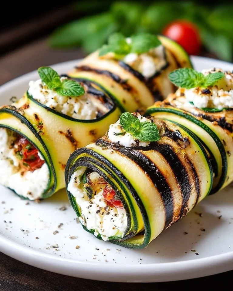 Roulés de courgette grillée farcis à la ricotta, une délicieuse entrée végétarienne.