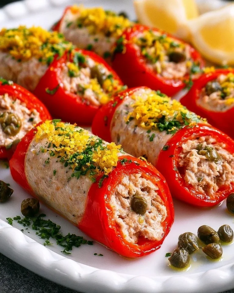 Roulés de piquillos au thon et câpres croquantes, image appétissante de la recette
