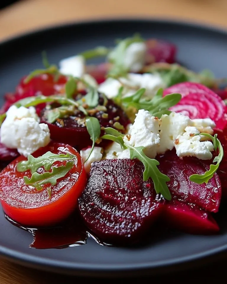 Salade de betteraves avec fromage de chèvre frais servie dans un bol élégant.