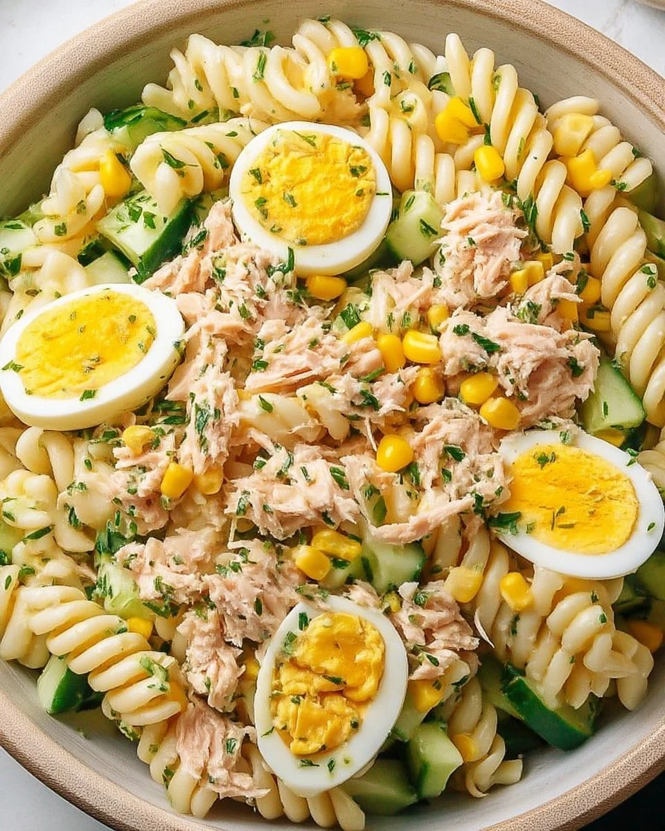 Salade de pâtes froides au thon, plat savoureux et rafraîchissant