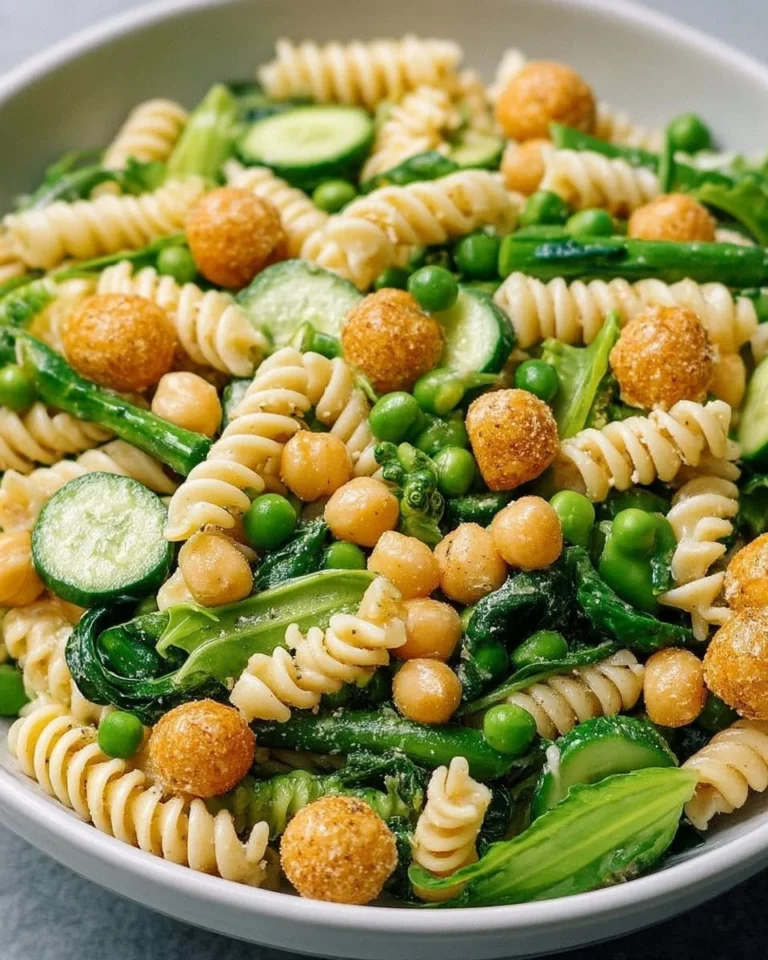 Salade de pâtes froides avec pois chiches et légumes verts