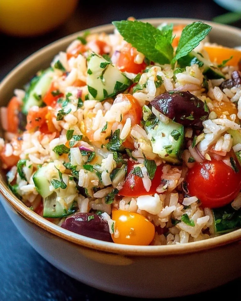 Salade de riz méditerranéenne avec légumes colorés et herbes fraîches