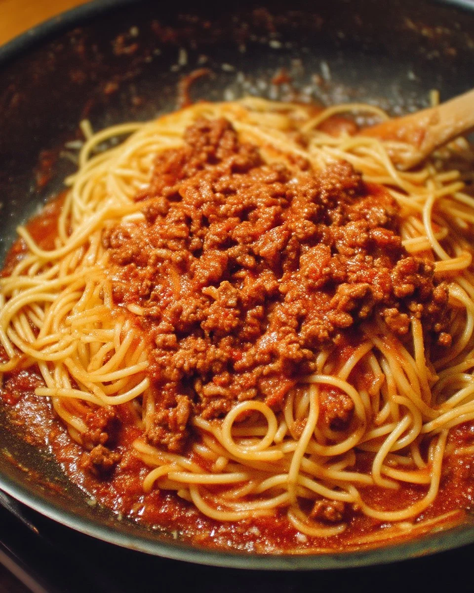 Recette de sauce bolognaise express avec spaghetti de maman, plat savoureux