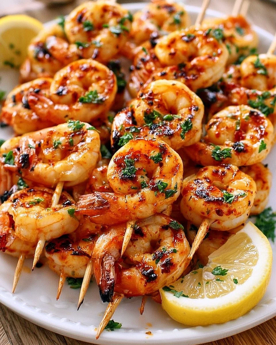 Brochettes de crevettes à l'ail, citron et paprika fumé sur le grill