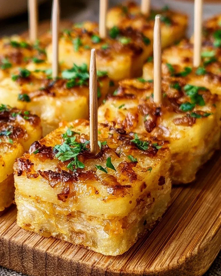 Tapas tortillas dorées aux pommes de terre et oignons caramélisés