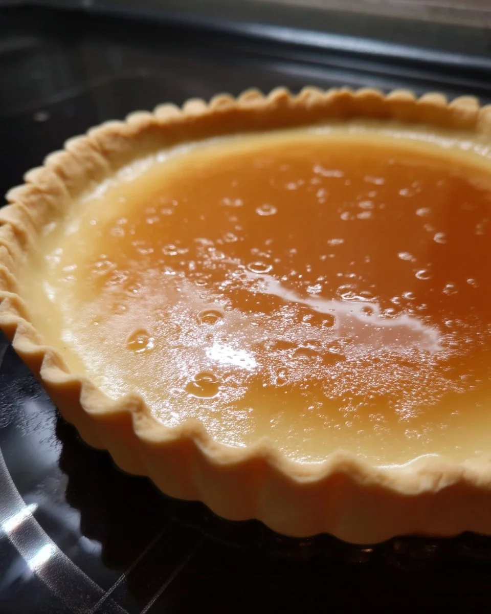 Tarte crémeuse au sirop d'érable, un dessert onctueux et savoureux.