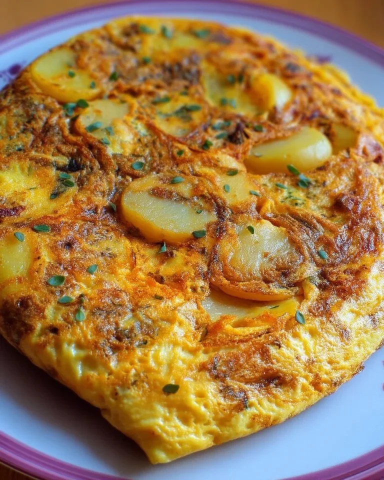 Tortilla aux pommes de terre maison, garnie et savoureuse.