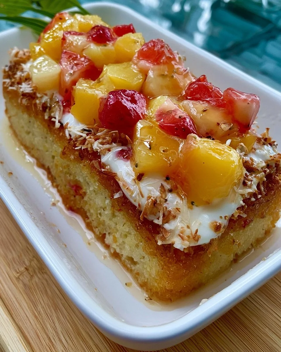 Pain tropical servi avec une salade de fruits colorée et fraîche.
