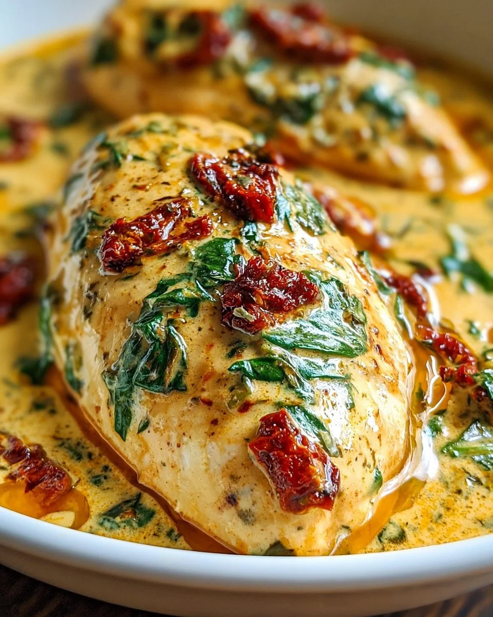 Creamy Chicken with Sun-Dried Tomatoes and Italian Spinach