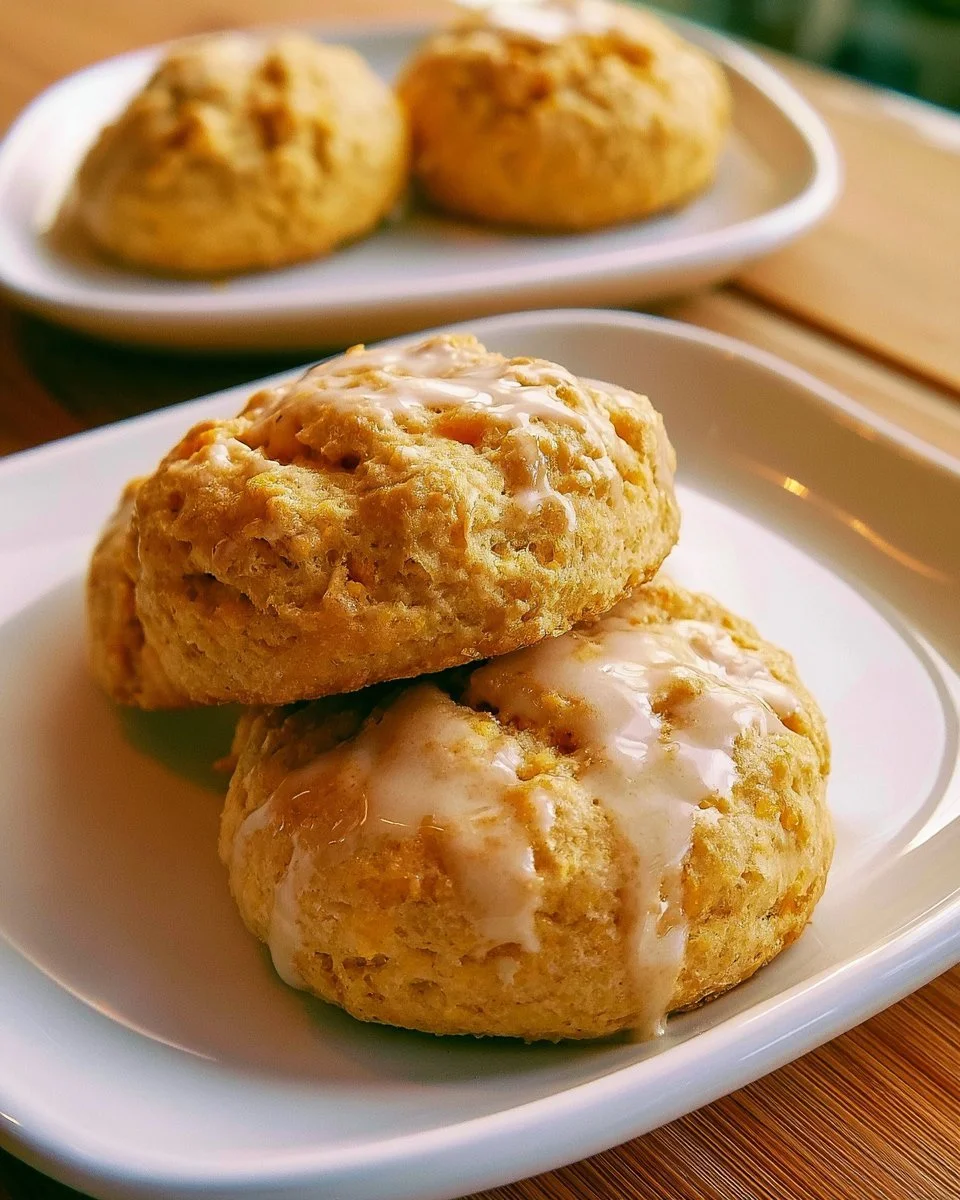 Biscuits au maïs et sirop d'érable sur une assiette en céramique.