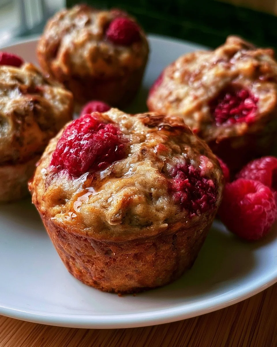 Muffins à la banane et aux framboises avec sirop d'érable, dessert savoureux.
