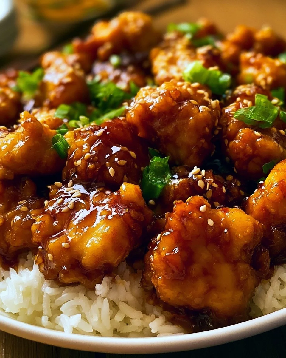 Poulet Général Tao à l'érable servi avec des légumes croquants