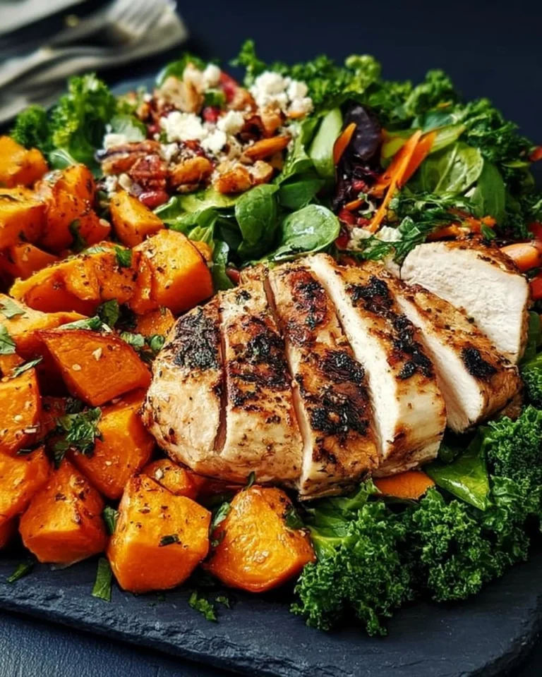 Salade de poulet grillé avec patate douce et légumes frais