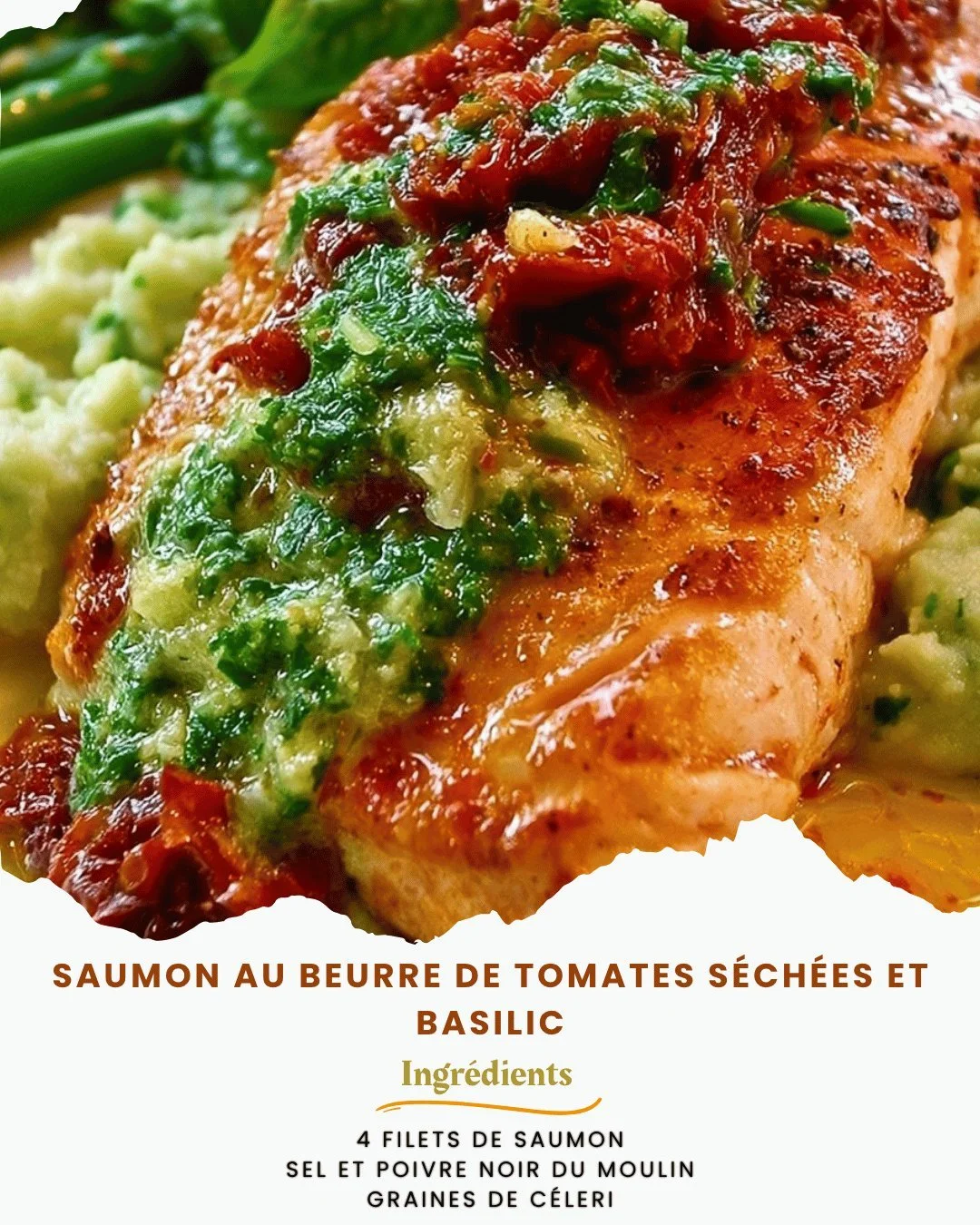 Saumon au beurre de tomates séchées et basilic, plat savoureux et élégant.