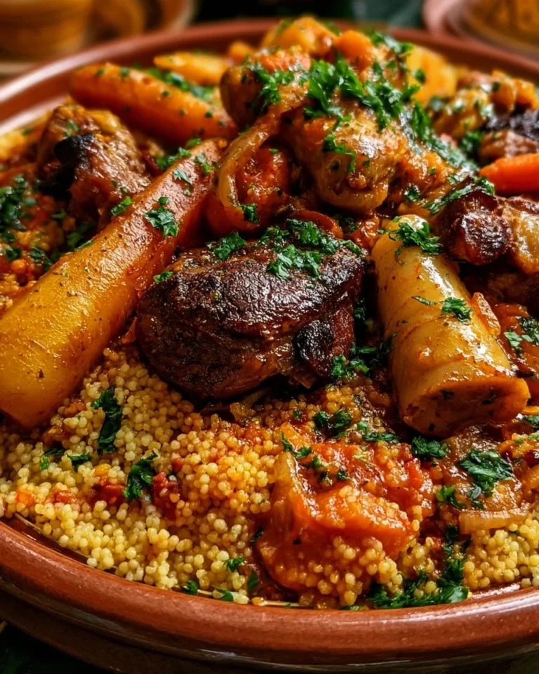 Plat de couscous royal aux trois viandes fondantes