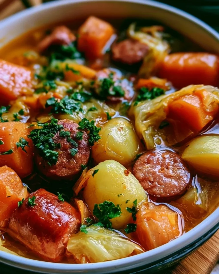 Potée aux saucisses fumées et légumes mijotés dans un plat traditionnel