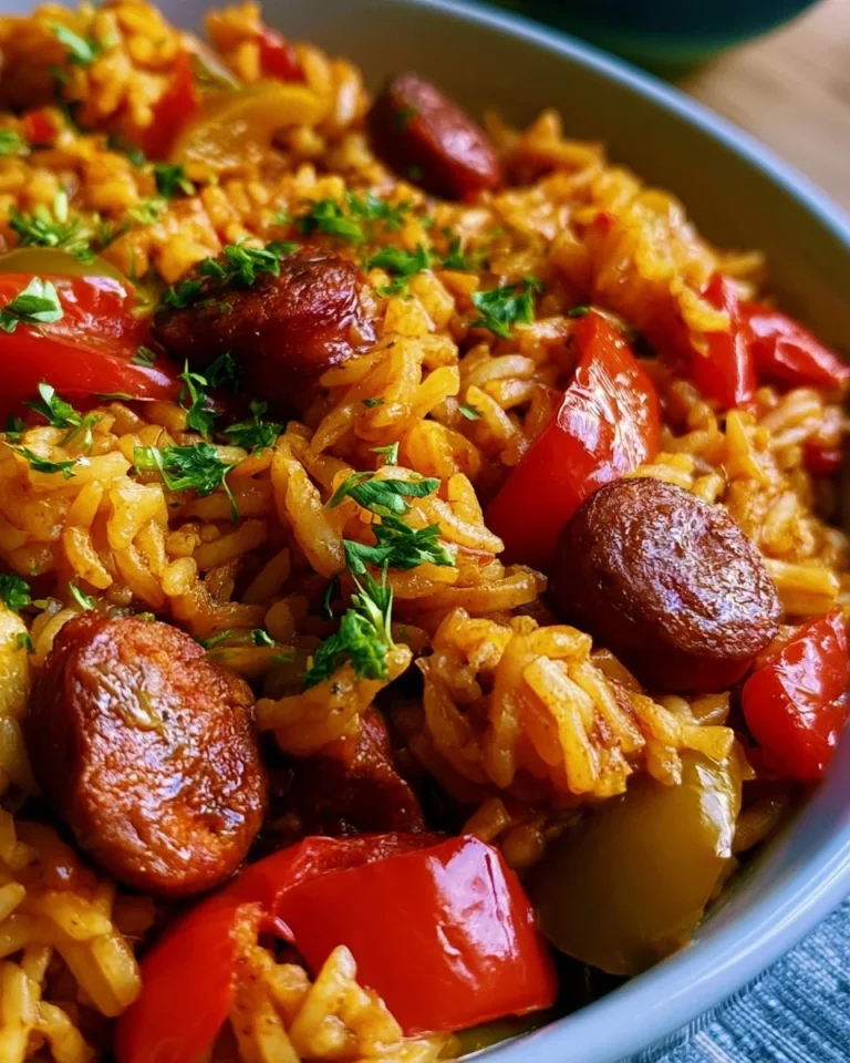 Riz à l'Espagnole avec Chorizo et Poivrons savoureux dans une assiette colorée.