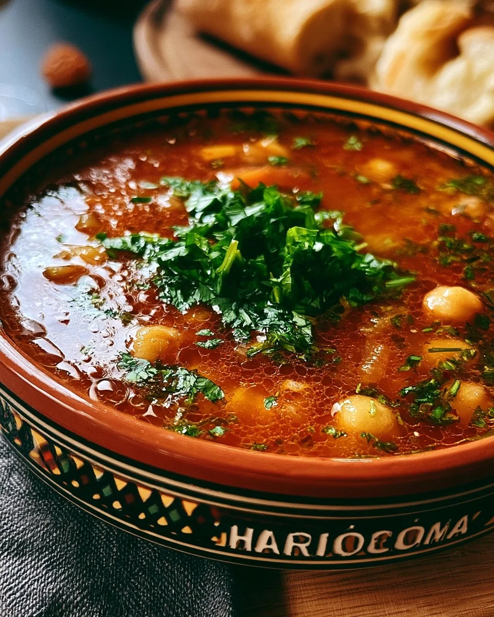 Bol de Harira, la traditionnelle soupe marocaine riche en saveurs.