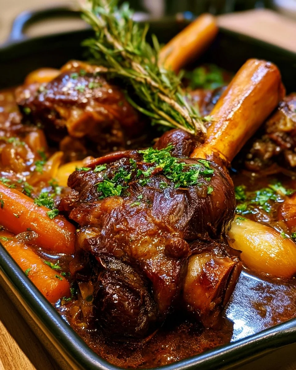 Souris d'agneau confites à la cocotte et miel doux, plat savoureux et réconfortant.