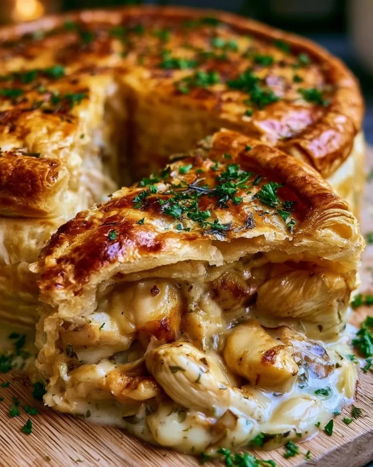 Tourte au Poulet maison avec une croûte dorée et garniture savoureuse